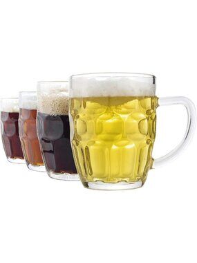 Set of 4 Dimple Stein Beer Mugs - 20 OZ Classic Glassware for Parties & Gifts